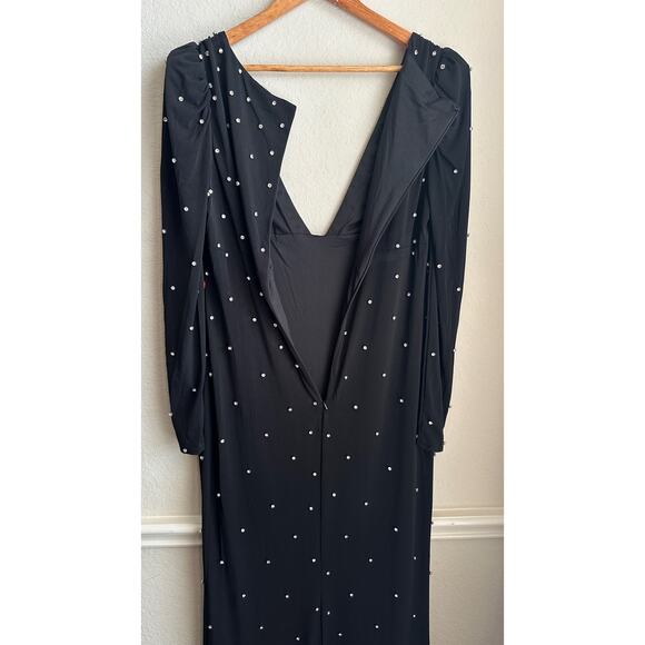 NWT IEENA FOR MAC DUGGAL RHINESTONE ENCRUSTED LONG SLEEVE V NECK GOWN SIZE 10 - Picture 10 of 10